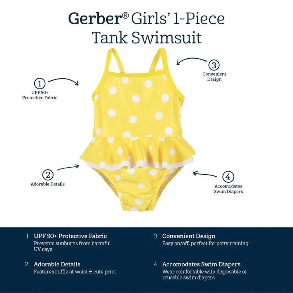 Gerber Yellow Polka Dot Bathing Suit sz 3-6 m Swimsuit
